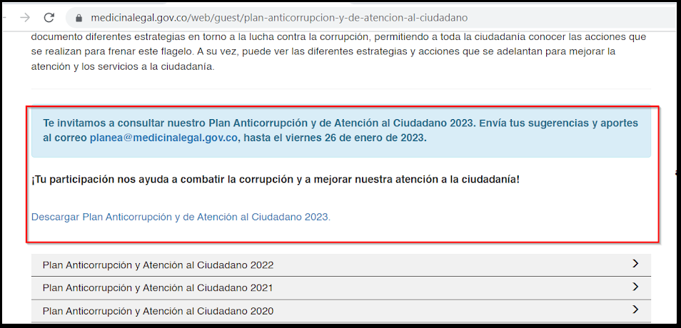 Imagen de la publicación invitando a consultar el Plan Anticorrupción y de Atención al Ciudadano 2023
